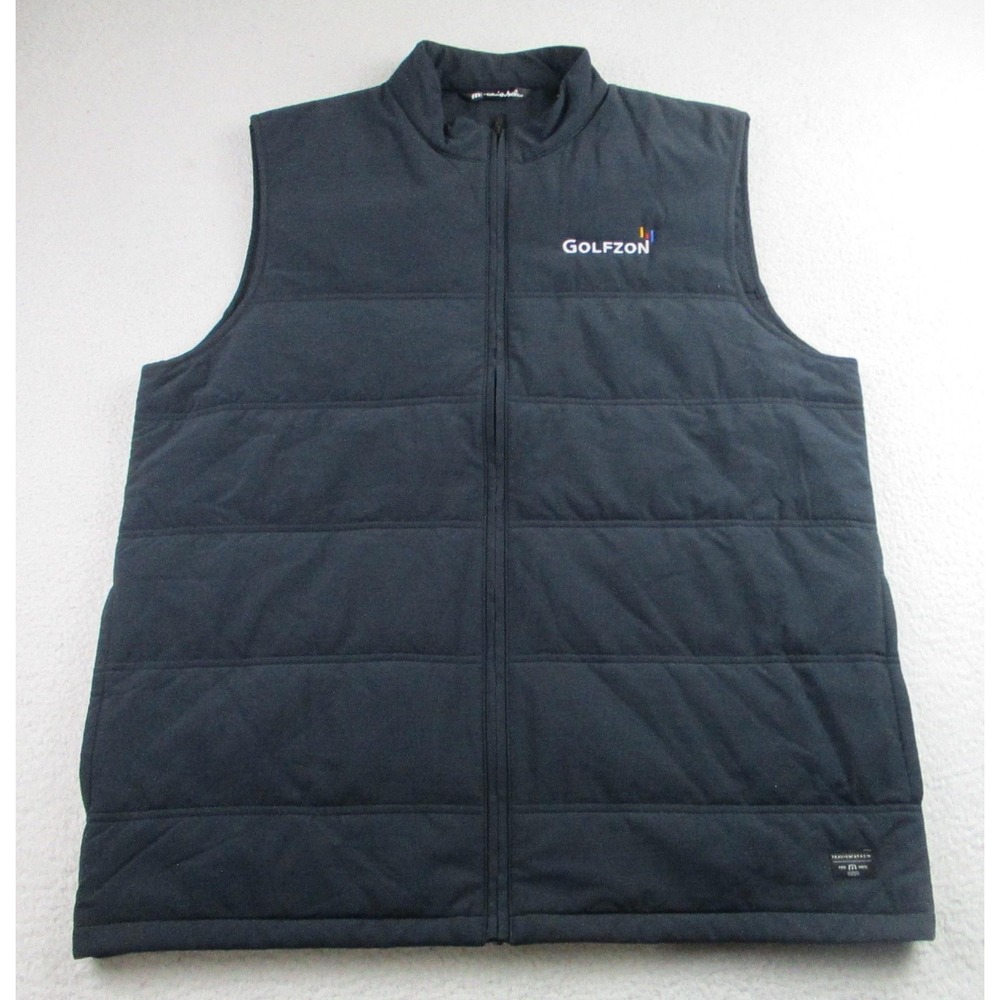 TravisMathew Vest Mens XL Black Quilted Puffer Golf Insulated Zip Golfzon Logo